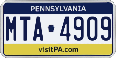 PA license plate MTA4909