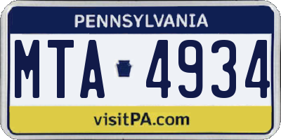 PA license plate MTA4934