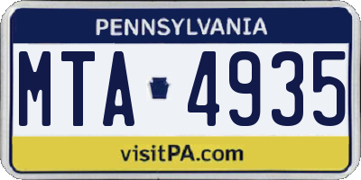 PA license plate MTA4935