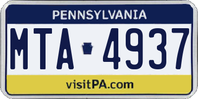PA license plate MTA4937