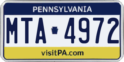 PA license plate MTA4972
