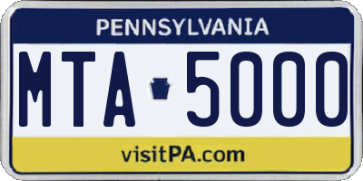 PA license plate MTA5000