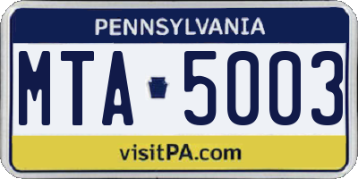 PA license plate MTA5003