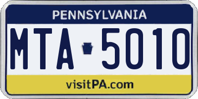 PA license plate MTA5010