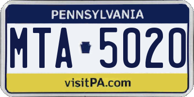 PA license plate MTA5020
