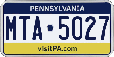 PA license plate MTA5027
