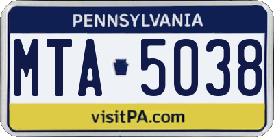 PA license plate MTA5038