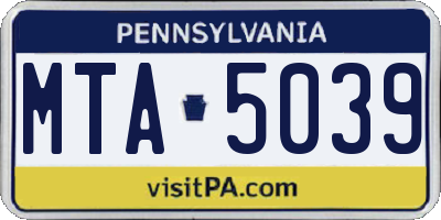 PA license plate MTA5039