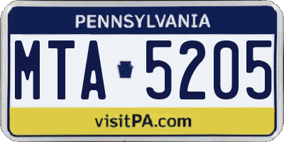 PA license plate MTA5205