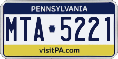 PA license plate MTA5221