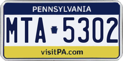 PA license plate MTA5302