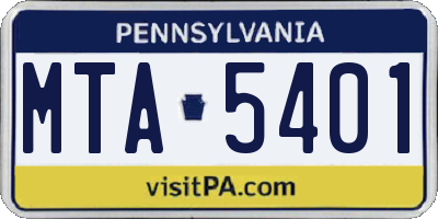 PA license plate MTA5401