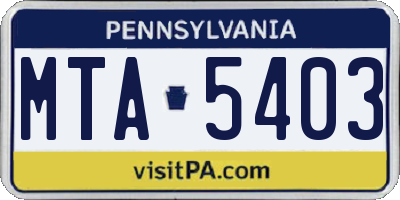 PA license plate MTA5403