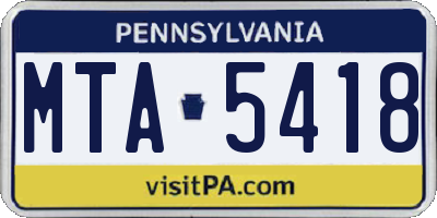 PA license plate MTA5418