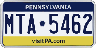 PA license plate MTA5462