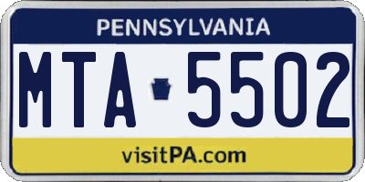 PA license plate MTA5502