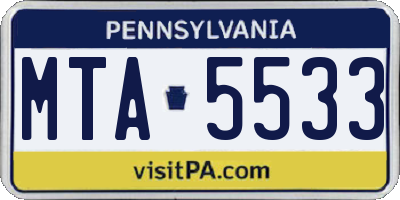 PA license plate MTA5533