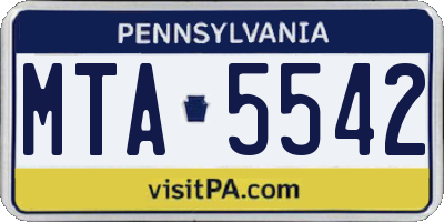 PA license plate MTA5542