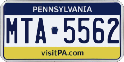 PA license plate MTA5562