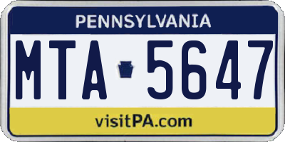 PA license plate MTA5647