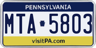 PA license plate MTA5803