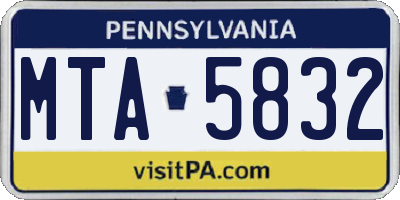 PA license plate MTA5832