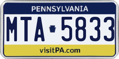 PA license plate MTA5833