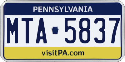 PA license plate MTA5837