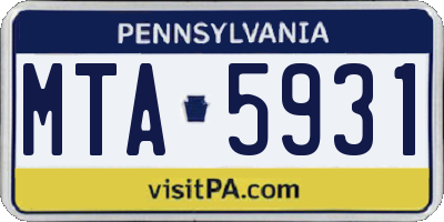PA license plate MTA5931