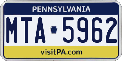 PA license plate MTA5962