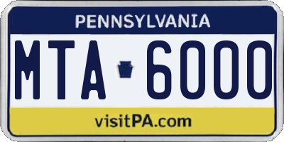 PA license plate MTA6000