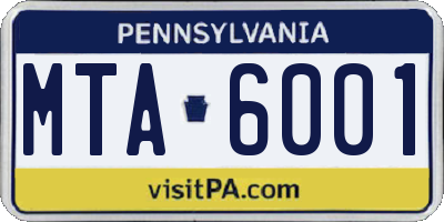 PA license plate MTA6001