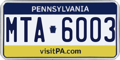 PA license plate MTA6003