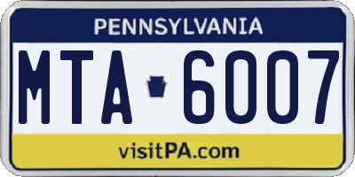 PA license plate MTA6007