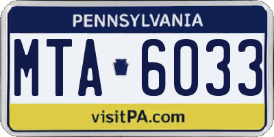PA license plate MTA6033