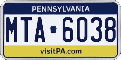 PA license plate MTA6038