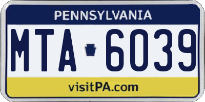 PA license plate MTA6039