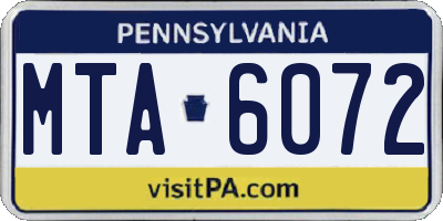 PA license plate MTA6072