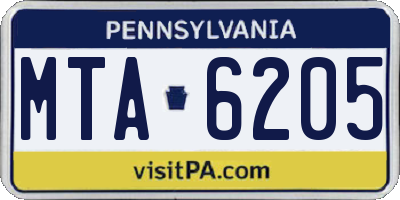 PA license plate MTA6205
