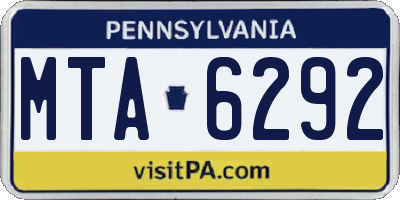 PA license plate MTA6292