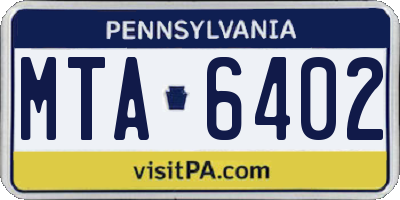PA license plate MTA6402