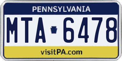 PA license plate MTA6478