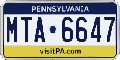 PA license plate MTA6647