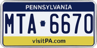 PA license plate MTA6670