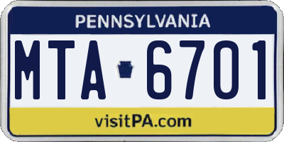 PA license plate MTA6701