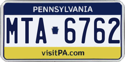 PA license plate MTA6762