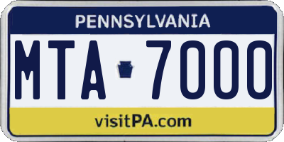 PA license plate MTA7000