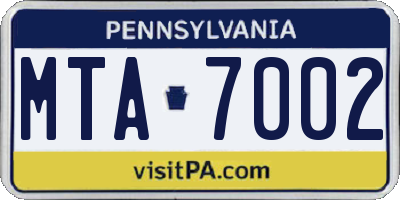 PA license plate MTA7002