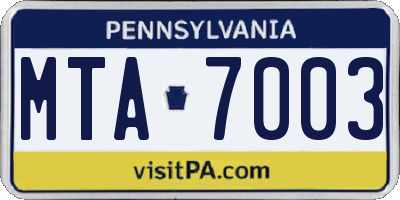 PA license plate MTA7003