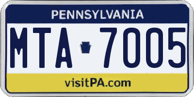 PA license plate MTA7005